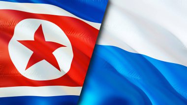 Kuzey Kore ve San Marino bayrakları. 3 boyutlu dalgalanan bayrak tasarımı. Kuzey Kore San Marino bayrağı, resim, duvar kağıdı. Kuzey Kore, San Marino 'ya karşı, görüntü 3 boyutlu. Kuzey Kore San Marino ilişkileri