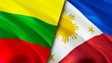 Litvanya ve Filipinler bayrakları. 3 boyutlu dalgalanan bayrak tasarımı. Litvanya Filipinleri bayrağı, resim, duvar kağıdı. Litvanya Filipinler 'e karşı, görüntü 3 boyutlu. Litvanya Filipinler ilişkileri bir ittifak