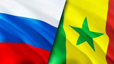 Rusya ve Senegal bayrakları. 3 boyutlu dalgalanan bayrak tasarımı. Rusya Senegal bayrağı, resim, duvar kağıdı. Rusya, Senegal imajına karşı, 3 boyutlu görüntüleme. Rusya Senegal ilişkileri ittifak ve ticaret, seyahat, turizm konsepti