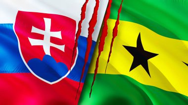 Slovakya, Sao Tome ve Principe bayrakları ve yara izi konsepti. Dalgalanan bayrak, 3 boyutlu görüntüleme. Slovakya ve Sao Tome ve Principe çatışma konsepti. Slovakya Sao Tome ve Principe ilişkileri kavramı. bayrak o