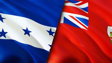 Honduras ve Bermuda bayrakları. 3 boyutlu dalgalanan bayrak tasarımı. Honduras Bermuda bayrağı, resim, duvar kağıdı. Honduras, Bermuda 'ya karşı, görüntü 3 boyutlu. Honduras Bermuda ilişkileri ittifak ve ticaret, seyahat, turnuva