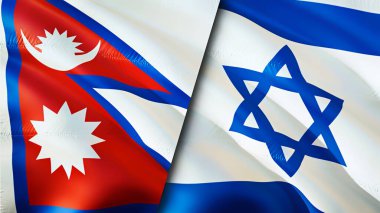 Nepal ve İsrail bayrakları. 3 boyutlu dalgalanan bayrak tasarımı. Nepal İsrail bayrağı, resim, duvar kağıdı. Nepal İsrail 'e karşı, görüntü 3 boyutlu. Nepal İsrail ilişkileri ittifak ve ticaret, seyahat, turizm konsepti