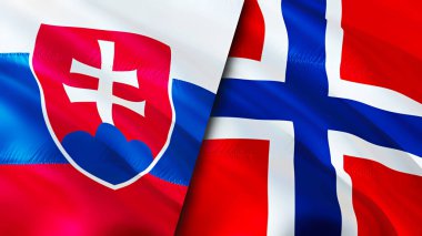 Slovakya ve Norveç bayrakları. 3 boyutlu dalgalanan bayrak tasarımı. Slovakya Norveç bayrağı, resim, duvar kağıdı. Slovakya, Norveç 'e karşı, görüntü 3 boyutlu. Slovakya Norveç ilişkileri ittifak ve ticaret, seyahat, turizm konsepti