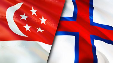 Singapur ve Faroe Adaları bayrakları. 3 boyutlu dalgalanan bayrak tasarımı. Singapur Faroe Adaları bayrağı, resim, duvar kağıdı. Singapur, Faroe Adaları 'na karşı. Görüntü 3D. Singapur Faroe Adaları ilişkileri ittifak