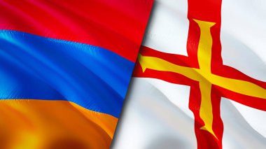 Ermenistan ve Guernsey bayrakları. 3 boyutlu dalgalanan bayrak tasarımı. Ermenistan Guernsey bayrağı, resim, duvar kağıdı. Ermenistan, Guernsey 'e karşı, görüntü 3 boyutlu. Ermenistan Guernsey ilişkileri ittifak ve ticaret, seyahat, turnuva