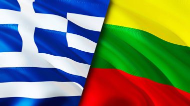 Yunanistan ve Litvanya bayrakları. 3 boyutlu dalgalanan bayrak tasarımı. Yunanistan Litvanya bayrağı, resim, duvar kağıdı. Yunanistan Litvanya 'ya karşı, görüntü 3 boyutlu. Yunanistan Litvanya ilişkileri ittifak ve ticaret, seyahat, turnuva