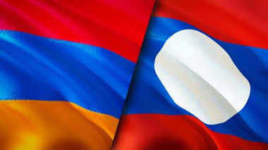 Ermenistan ve Laos bayrakları. 3 boyutlu dalgalanan bayrak tasarımı. Ermenistan Laos bayrağı, resim, duvar kağıdı. Ermenistan, Laos 'a karşı imajı, 3D görüntüleme. Ermenistan Laos ilişkileri ittifak ve ticaret, seyahat, turizm konsepti