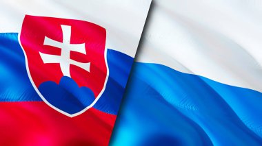 Slovakya ve San Marino bayrakları. 3 boyutlu dalgalanan bayrak tasarımı. Slovakya San Marino bayrağı, resim, duvar kağıdı. Slovakya, San Marino 'ya karşı, görüntü 3 boyutlu. Slovakya San Marino ilişkileri