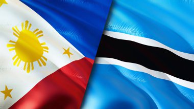 Filipinler ve Botswana bayrakları. 3 boyutlu dalgalanan bayrak tasarımı. Filipinler Botswana bayrağı, resim, duvar kağıdı. Filipinler, Botswana 'ya karşı, görüntü 3 boyutlu. Filipinler Botsvana ilişkileri