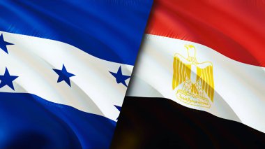 Honduras ve Mısır bayrakları. 3 boyutlu dalgalanan bayrak tasarımı. Honduras Mısır bayrağı, resim, duvar kağıdı. Honduras, Mısır 'a karşı, görüntü 3 boyutlu. Honduras Mısır ilişkileri ittifak ve ticaret, seyahat, turizm konsepti