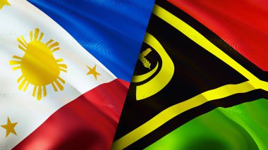 Filipinler ve Vanuatu bayrakları. 3 boyutlu dalgalanan bayrak tasarımı. Filipinler Vanuatu bayrağı, resim, duvar kağıdı. Filipinler, Vanuatu 'ya karşı, görüntü 3 boyutlu. Filipinler Vanuatu ilişkileri