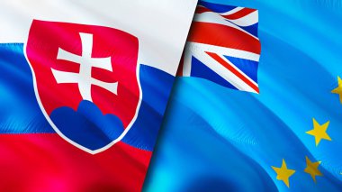 Slovakya ve Tuvalu bayrakları. 3 boyutlu dalgalanan bayrak tasarımı. Slovakya Tuvalu bayrağı, resim, duvar kağıdı. Slovakya Tuvalu 'ya karşı, görüntü 3 boyutlu. Slovakya Tuvalu ilişkileri ittifak ve ticaret, seyahat, turizm konsepti