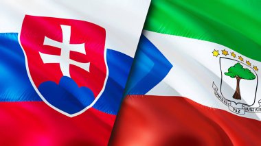 Slovakya ve Ekvator Ginesi bayrakları. 3 boyutlu dalgalanan bayrak tasarımı. Slovakya Ekvator Ginesi bayrağı, resim, duvar kağıdı. Slovakya, Ekvator Ginesi 'ne karşı, görüntü 3 boyutlu. Slovakya Ekvator Ginesi