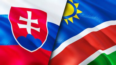 Slovakya ve Namibya bayrakları. 3 boyutlu dalgalanan bayrak tasarımı. Slovakya Namibya bayrağı, resim, duvar kağıdı. Slovakya, Namibya 'ya karşı, görüntü 3 boyutlu. Slovakya Namibya ilişkileri ittifak ve ticaret, seyahat, turnuva