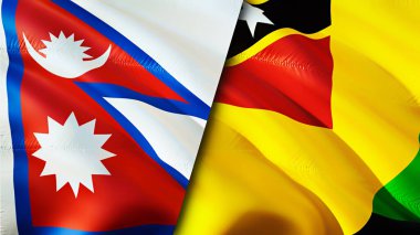 Nepal ve Nevis Adası bayrakları. 3 boyutlu dalgalanan bayrak tasarımı. Nepal Nevis Adası bayrağı, resim, duvar kağıdı. Nepal, Nevis Adası 'na karşı. Görüntü 3 boyutlu. Nepal Nevis Adası İlişkiler Birliği