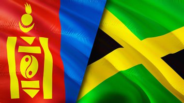 Moğolistan ve Jamaika bayrakları. 3 boyutlu dalgalanan bayrak tasarımı. Moğolistan Jamaika bayrağı, resim, duvar kağıdı. Moğolistan Jamaika 'ya karşı, görüntü 3 boyutlu. Moğolistan Jamaika ilişkileri ittifak ve ticaret, seyahat, turnuva