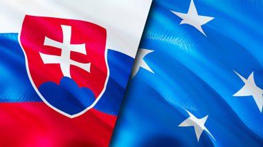 Slovakya ve Mikronezya bayrakları. 3 boyutlu dalgalanan bayrak tasarımı. Slovakya Mikronezya bayrağı, resim, duvar kağıdı. Slovakya, Mikronezya 'ya karşı, görüntü 3 boyutlu. Slovakya Mikronezya ilişkileri