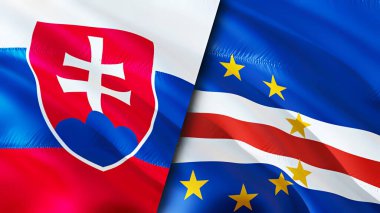 Slovakya ve Cape Verde bayrakları. 3 boyutlu dalgalanan bayrak tasarımı. Slovakya Cape Verde bayrağı, resim, duvar kağıdı. Slovakya, Cape Verde 'ye karşı 3 boyutlu görüntü. Slovakya Burnu Verde ilişkileri