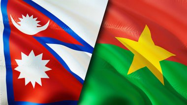 Nepal ve Burkina Faso bayrakları. 3 boyutlu dalgalanan bayrak tasarımı. Nepal Burkina Faso bayrağı, resim, duvar kağıdı. Nepal, Burkina Faso 'ya karşı, görüntü 3 boyutlu. Nepal Burkina Faso ilişkileri