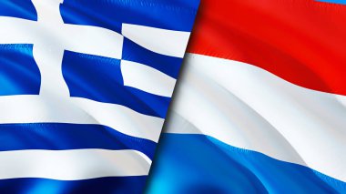 Yunanistan ve Lüksemburg bayrakları. 3 boyutlu dalgalanan bayrak tasarımı. Yunanistan Lüksemburg bayrağı, resim, duvar kağıdı. Yunanistan, Lüksemburg 'a karşı, görüntü 3 boyutlu. Yunanistan Lüksemburg ilişkileri ittifak ve ticaret, seyahat, turnuva