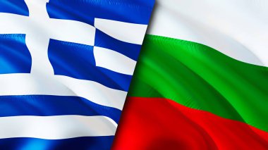 Yunanistan ve Bulgaristan bayrakları. 3 boyutlu dalgalanan bayrak tasarımı. Yunanistan Bulgaristan bayrağı, resmi, duvar kağıdı. Yunanistan, Bulgaristan 'a karşı imaj, 3D görüntüleme. Yunanistan Bulgaristan ile ilişkiler ittifak ve Ticaret, seyahat ve turizm kavramları