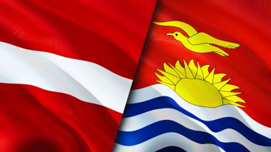 Letonya ve Kiribati bayrakları. 3 boyutlu dalgalanan bayrak tasarımı. Letonya Kiribati bayrağı, resim, duvar kağıdı. Letonya, Kiribati 'ye karşı, görüntü 3 boyutlu. Letonya Kiribati ilişkileri ittifak ve ticaret, seyahat, turizm konsepti