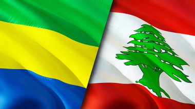 Gabon ve Lübnan bayrakları. 3 boyutlu dalgalanan bayrak tasarımı. Gabon Lübnan bayrağı, resim, duvar kağıdı. Gabon, Lübnan 'a karşı, görüntü 3 boyutlu. Gabon Lübnan ilişkileri ittifak ve ticaret, seyahat, turizm konsepti