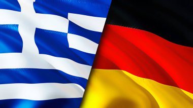 Yunanistan ve Almanya bayrakları. 3 boyutlu dalgalanan bayrak tasarımı. Yunanistan Almanya bayrağı, resim, duvar kağıdı. Yunanistan, Almanya 'ya karşı imaj, 3D görüntüleme. Yunanistan Almanya ile ilişkiler ittifak ve ticaret, seyahat ve turizm kavramları