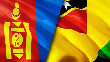 Moğolistan ve Nevis Adası bayrakları. 3 boyutlu dalgalanan bayrak tasarımı. Moğolistan Nevis Adası bayrağı, resim, duvar kağıdı. Moğolistan, Nevis Adası 'na karşı. Görüntü 3 boyutlu. Moğolistan Nevis Adası ilişkileri