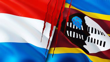 Lüksemburg ve Eswatini bayrakları ve yara izi konsepti. Dalgalanan bayrak, 3 boyutlu görüntüleme. Lüksemburg ve Eswatini çatışma konsepti. Lüksemburg Eswatini ilişkileri kavramı. Lüksemburg ve Eswatin bayrağı