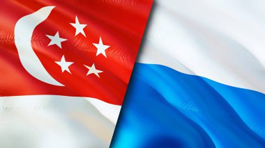 Singapur ve San Marino bayrakları. 3 boyutlu dalgalanan bayrak tasarımı. Singapur San Marino bayrağı, resim, duvar kağıdı. Singapur, San Marino 'ya karşı, görüntü 3 boyutlu. Singapur San Marino İlişkiler Birliği