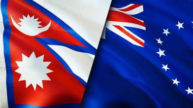 Nepal ve Cook Adaları bayrakları. 3 boyutlu dalgalanan bayrak tasarımı. Nepal Cook Adaları bayrağı, resim, duvar kağıdı. Nepal, Cook Adaları 'na karşı. Görüntü 3 boyutlu. Nepal Cook Adaları İlişkiler Birliği