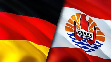 Almanya ve Fransız Polinezyası bayrakları. 3 boyutlu dalgalanan bayrak tasarımı. Almanya Fransız Polinezya bayrağı, resim, duvar kağıdı. Almanya, Fransız Polinezyası 'na karşı, görüntü 3 boyutlu. Almanya Fransız Polinezyası ilişkisi