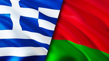Yunanistan ve Belarus bayrakları. 3 boyutlu dalgalanan bayrak tasarımı. Yunanistan Belarus bayrağı, resim, duvar kağıdı. Yunanistan, Belarus 'a karşı, görüntü 3 boyutlu. Yunanistan Belarus ilişkileri ittifak ve ticaret, seyahat, turizm consepti