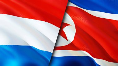 Lüksemburg ve Kuzey Kore bayrakları. 3 boyutlu dalgalanan bayrak tasarımı. Lüksemburg Kuzey Kore bayrağı, resim, duvar kağıdı. Lüksemburg, Kuzey Kore 'ye karşı, görüntü 3D. Lüksemburg Kuzey Kore ilişkileri ittifakı