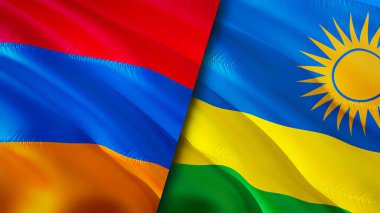 Ermenistan ve Ruanda bayrakları. 3 boyutlu dalgalanan bayrak tasarımı. Ermenistan Ruanda bayrağı, resim, duvar kağıdı. Ermenistan, Ruanda 'ya karşı, görüntü 3 boyutlu. Ermenistan Rwanda ilişkileri ittifak ve ticaret, seyahat, turizm konsepti