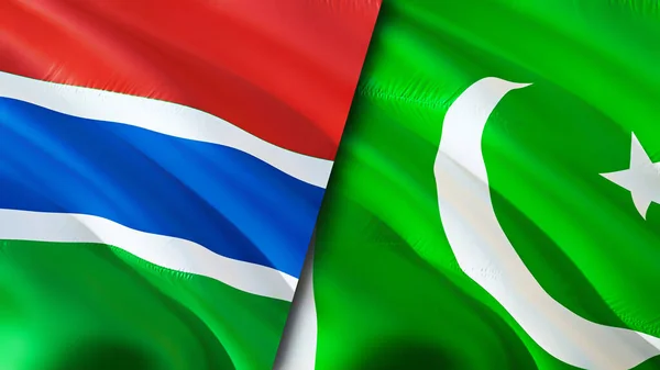 Gambia and Pakistan flags. 3D Waving flag design. Gambia Pakistan flag, picture, wallpaper. Gambia vs Pakistan image,3D rendering. Gambia Pakistan relations alliance and Trade,travel,tourism concep