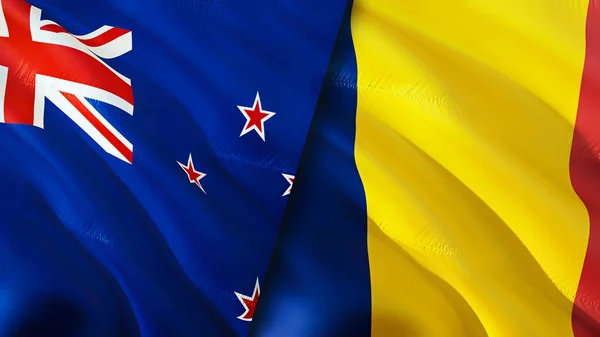 Banderas Nueva Zelanda Chad Diseño Banderas Waving Nueva Zelanda Chad — Foto de Stock