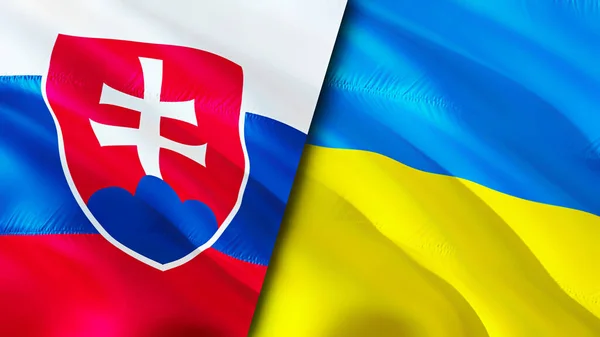 Flaggen Der Slowakei Und Der Ukraine Fahnenschwenken Slowakei Ukraine Flagge — Stockfoto