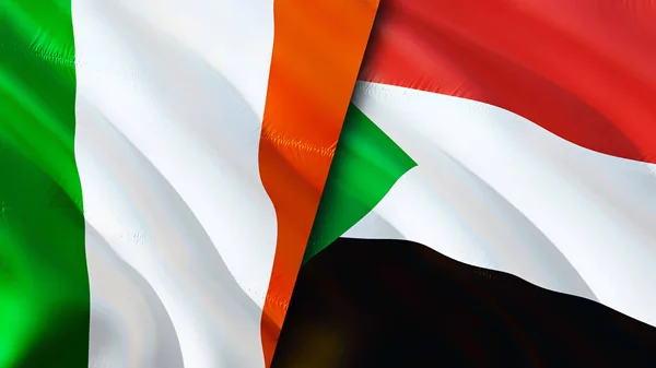 Ireland Sudan Flags Waving Flag Design Ireland Sudan Flag Picture — Stock fotografie