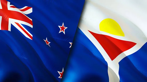 新西兰和圣马丁的国旗 3D波浪旗帜设计 新西兰圣马丁国旗 新西兰对圣马丁图像 3D渲染 新西兰圣马丁关系A — 图库照片