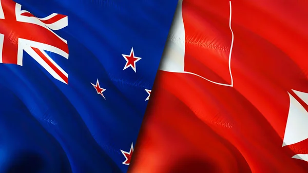 新西兰 瓦利斯和富图纳国旗 3D波浪旗帜设计 新西兰瓦利斯和富图纳国旗 新西兰对瓦利斯和富图纳图像 3D渲染 纽西兰长城 — 图库照片