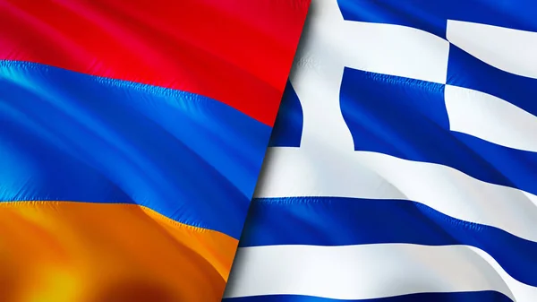 Armenia Greece Flags Waving Flag Design Armenia Greece Flag Picture — Stock fotografie