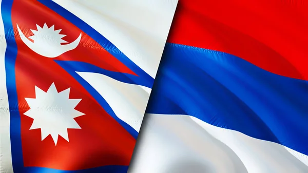 ネパールとセルビアの国旗 3D波動旗のデザイン ネパールセルビアの国旗 ネパール対セルビアの画像 3Dレンダリング ネパールセルビア関係と貿易 観光コンプ — ストック写真