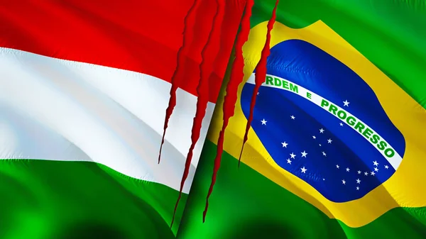 Yara Izi Olan Macaristan Brezilya Bayrakları Dalgalanan Bayrak Boyutlu Görüntüleme — Stok fotoğraf