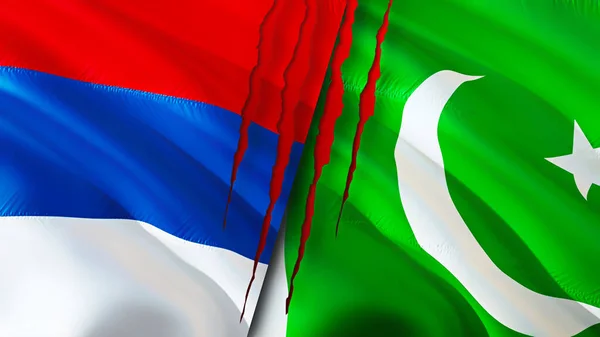 Szerbia Pakisztán Megjelöli Sebhelyes Koncepciót Lengő Zászló Renderelés Szerbia Pakisztán — Stock Fotó