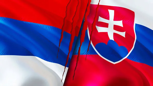 세르비아와 슬로바키아의 깃발에는 흉터가 있습니다 웨이브 플래그 렌더링 세르비아와 슬로바키아의 — 스톡 사진