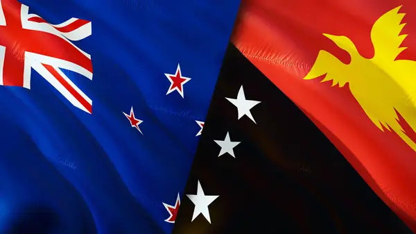 Banderas Nueva Zelanda Papúa Nueva Guinea Diseño Banderas Waving Nueva — Foto de Stock