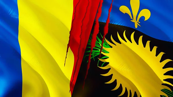 Romênia Guadalupe Bandeiras Com Conceito Cicatriz Bandeira Ondulada Renderização Conceito — Fotografia de Stock