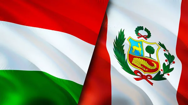 Bandiere Ungheria Perù Progettazione Bandiera Sventolante Ungheria Perù Bandiera Immagine — Foto Stock